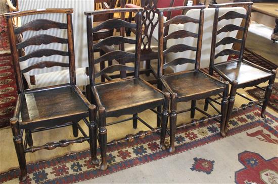 Late 18th / early 19th century set of 4 West Midlands ladder backoak dining chairs(-)